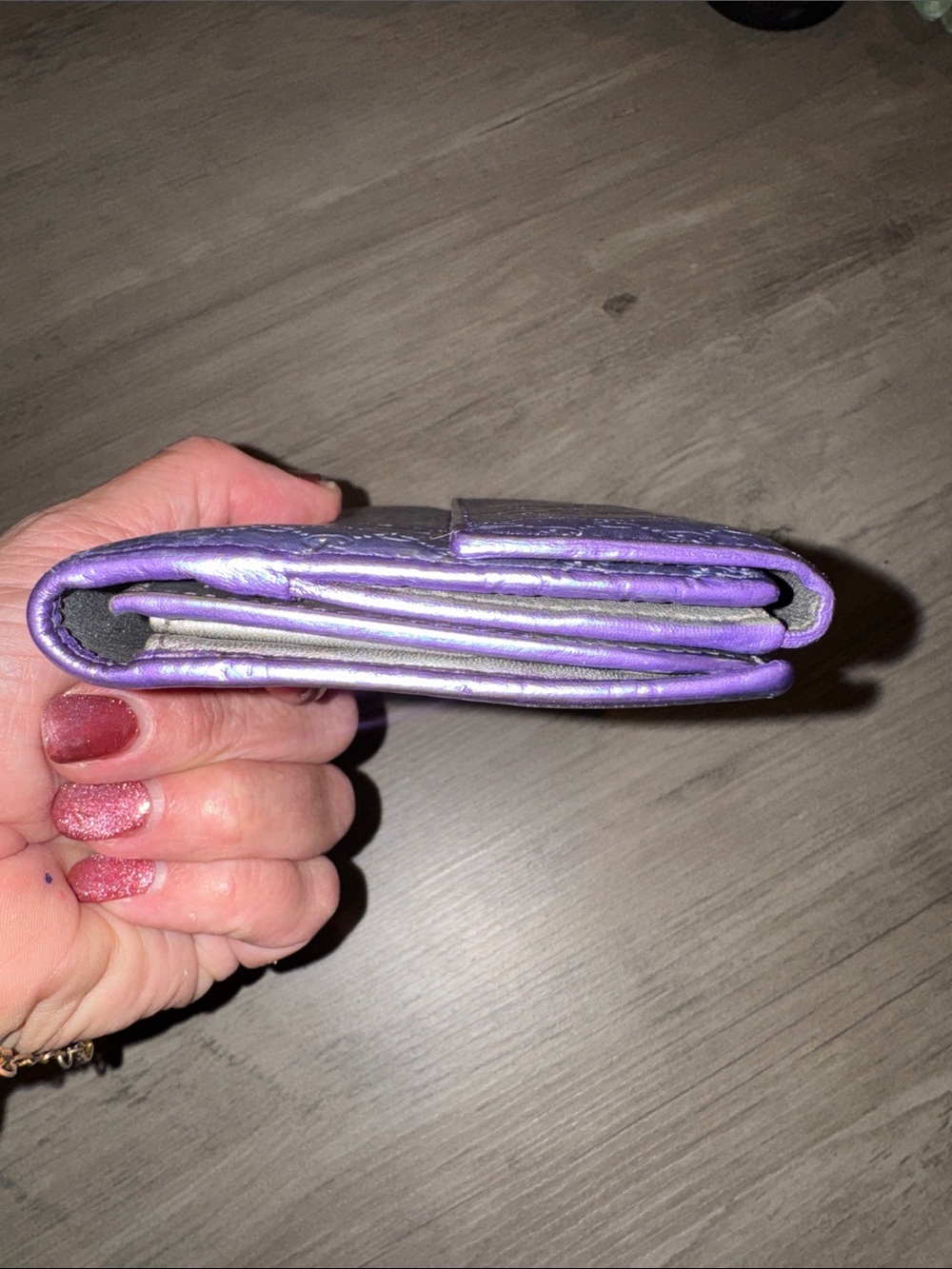 Gucci Metallic, Lavender and Silver GG Monogram Wallet with Gold Heart Tab - Picture 7 of 11